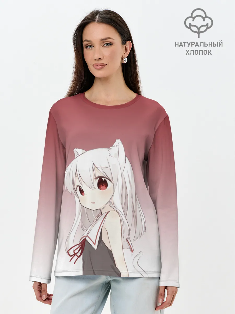 Лонгслив женский. Хлопок / малышка ушки хвост глаза