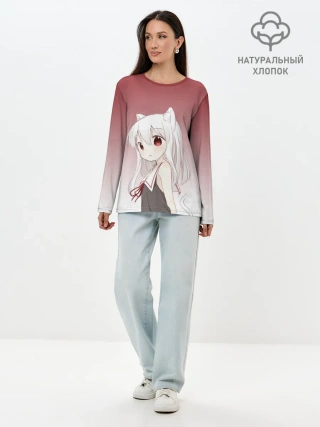 Лонгслив женский. Хлопок / малышка ушки хвост глаза