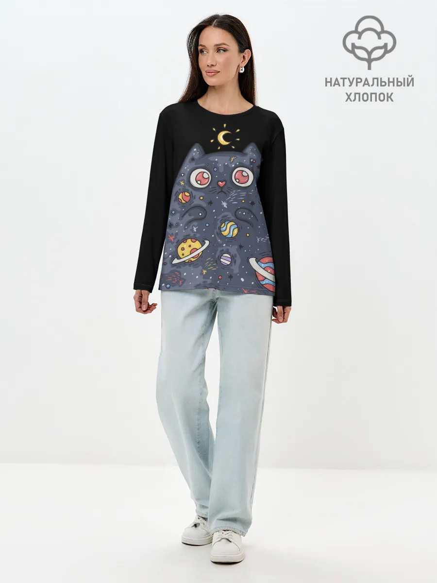 Лонгслив женский. Хлопок / КОСМИЧЕСКИЙ КОТ