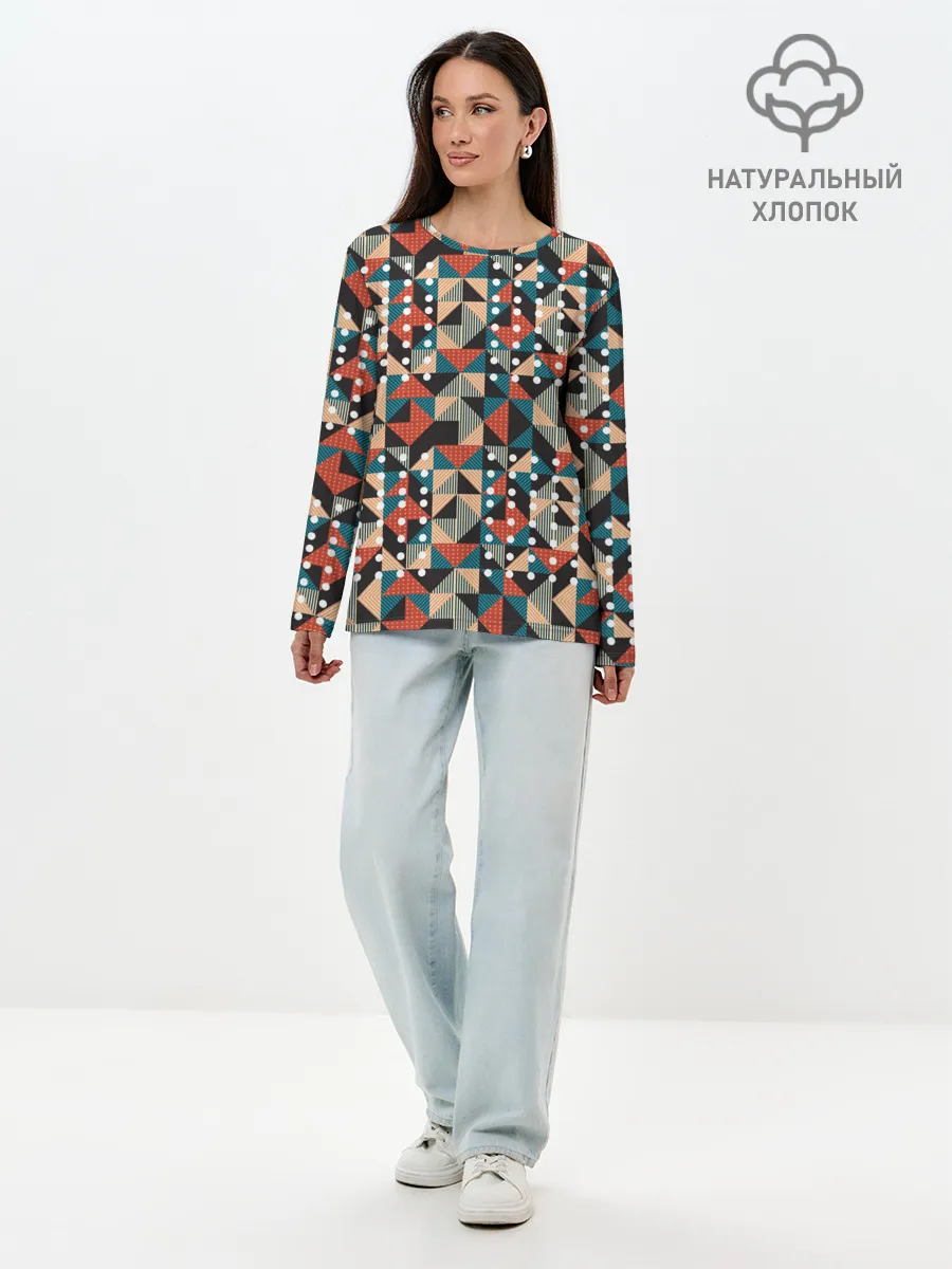 Лонгслив женский. Хлопок / Арт геометрия