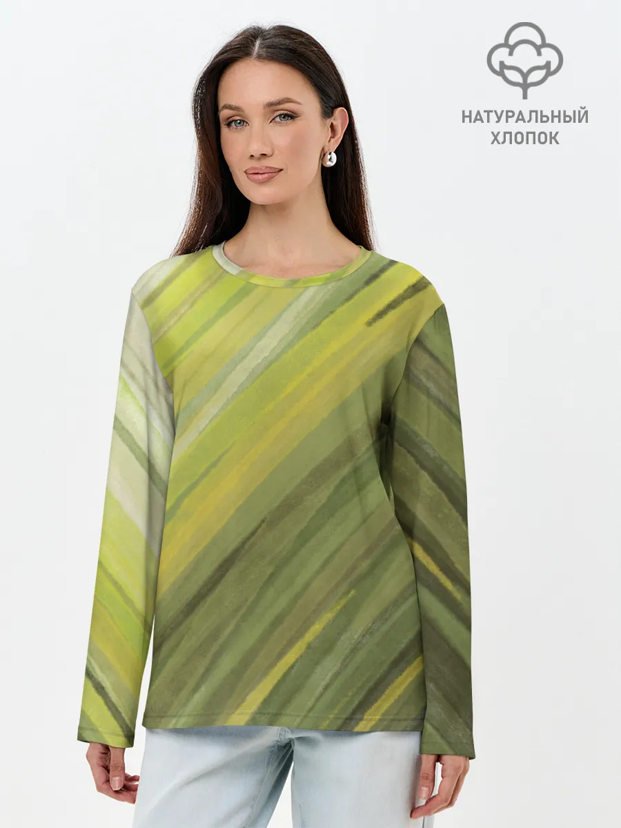 Лонгслив женский. Хлопок / Акварельные линии