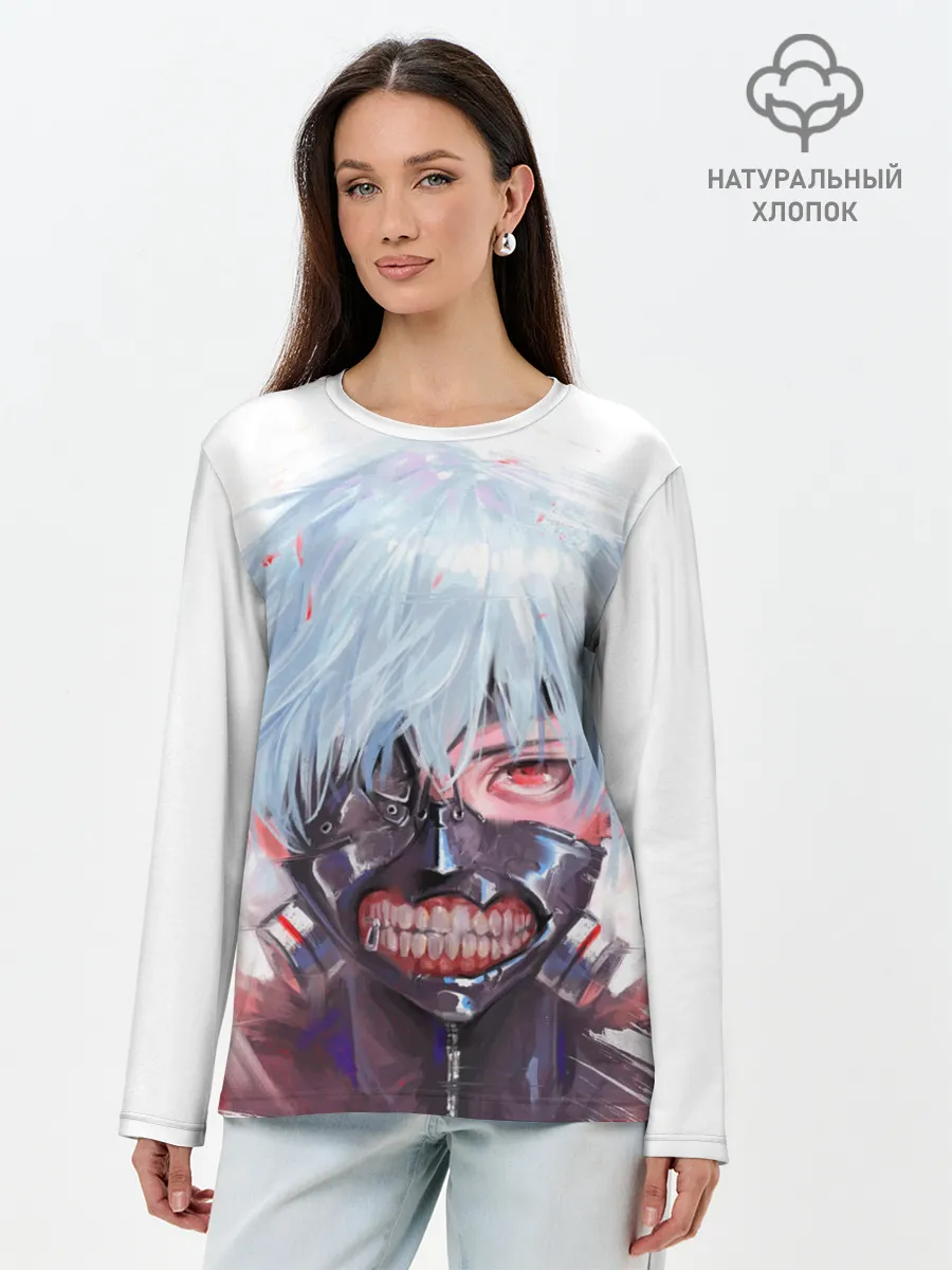 Лонгслив женский. Хлопок / Канеки Кен акварель