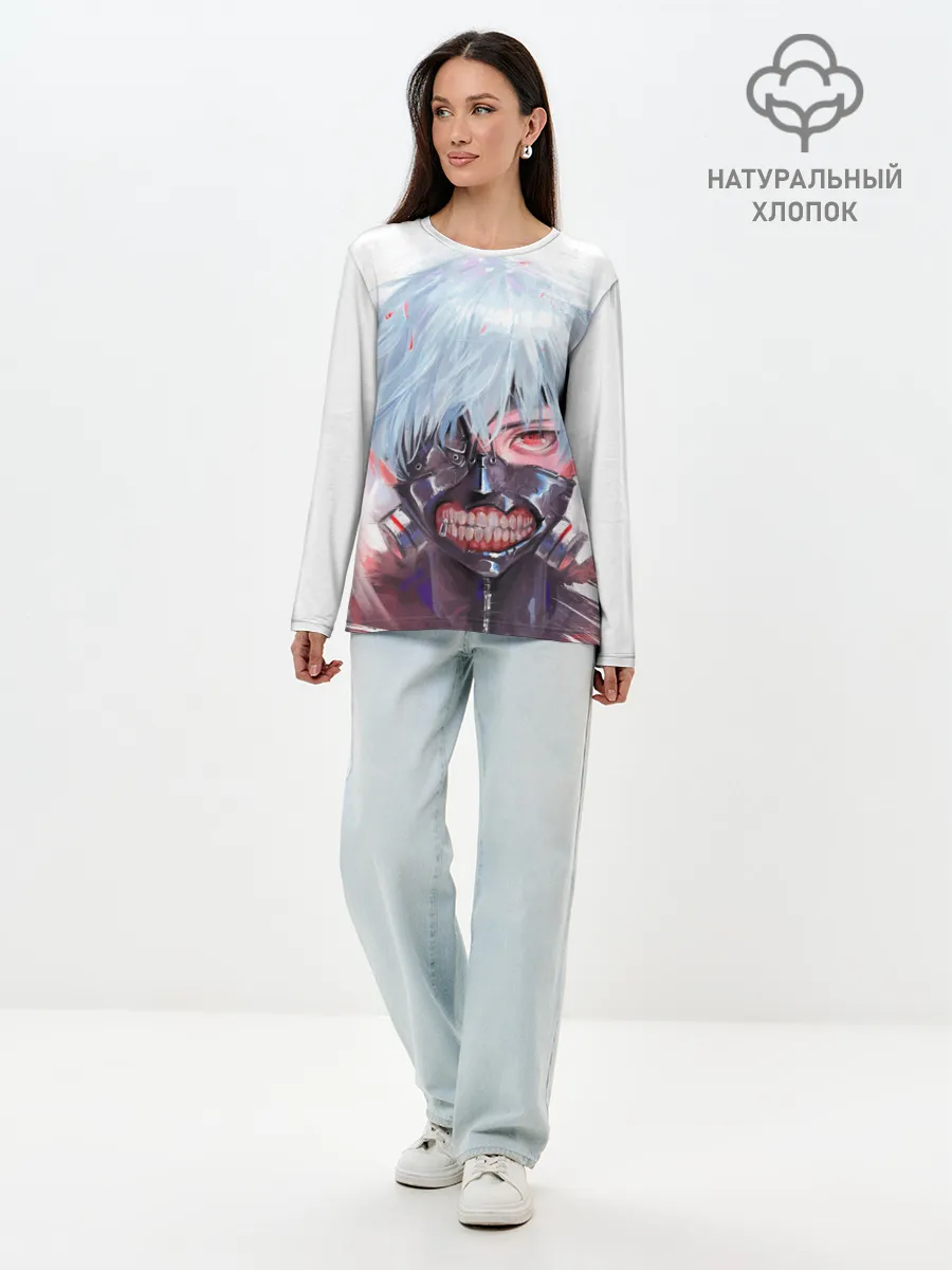 Лонгслив женский. Хлопок / Канеки Кен акварель