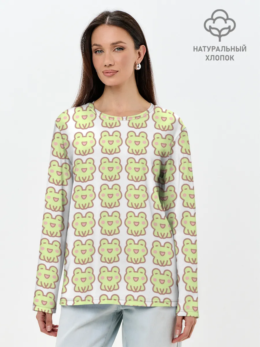 Лонгслив женский. Хлопок / милые лягушки