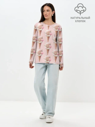 Лонгслив женский. Хлопок / Мороженное | Кошечки
