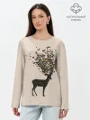 Лонгслив женский. Хлопок / Олени с рогами из бабочек