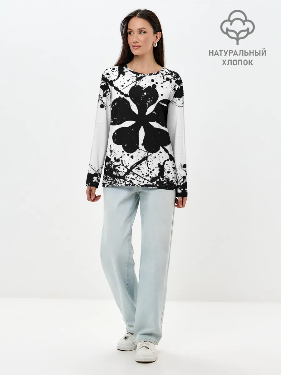 Лонгслив женский. Хлопок / черный клевер,