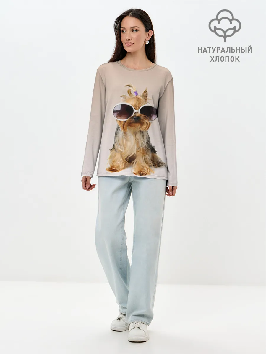Лонгслив женский. Хлопок / собака в очках