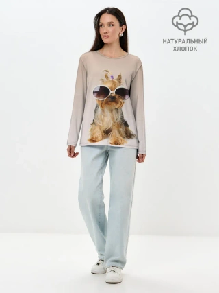 Лонгслив женский. Хлопок / собака в очках