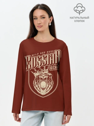 Лонгслив женский. Хлопок / Русский медведь в короне