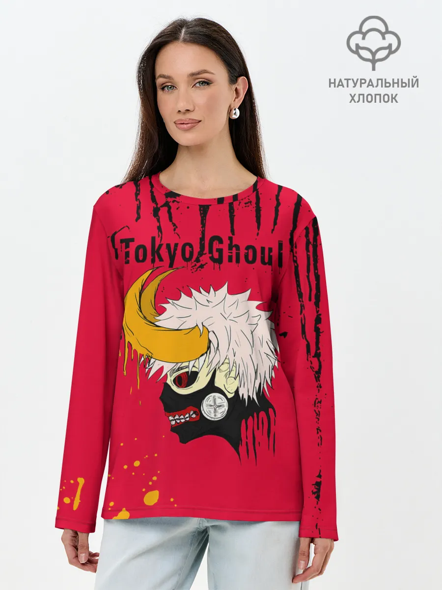 Лонгслив женский. Хлопок / Токийский гуль рогатый