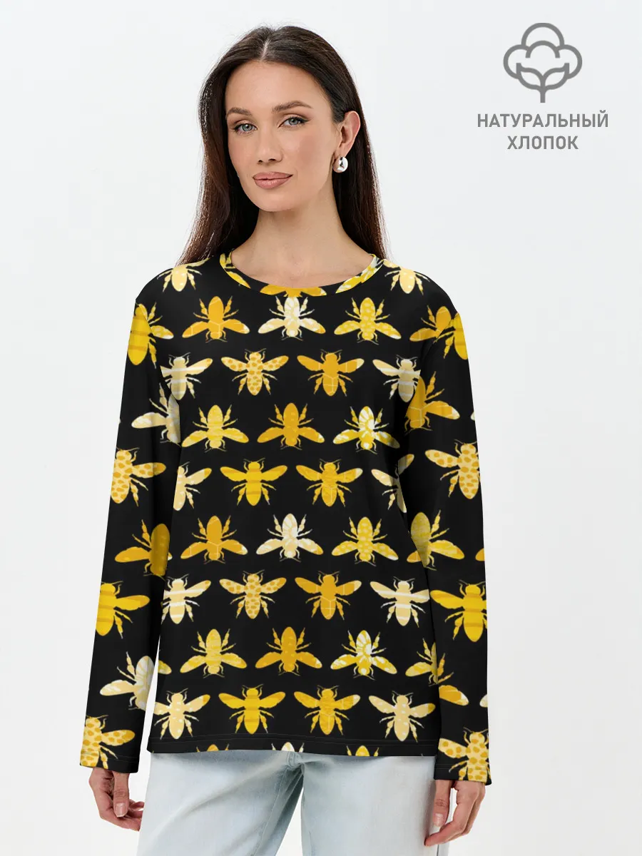 Лонгслив женский. Хлопок / Пчелиный Паттерн