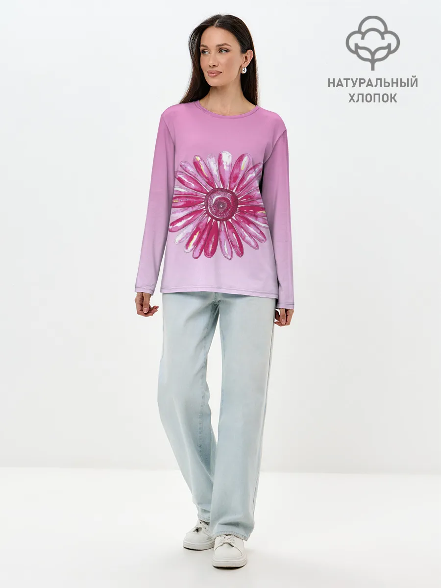 Лонгслив женский. Хлопок / розовая ромашка