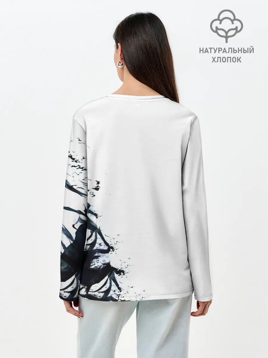 Лонгслив женский. Хлопок / Kaneki Ken белая акварель