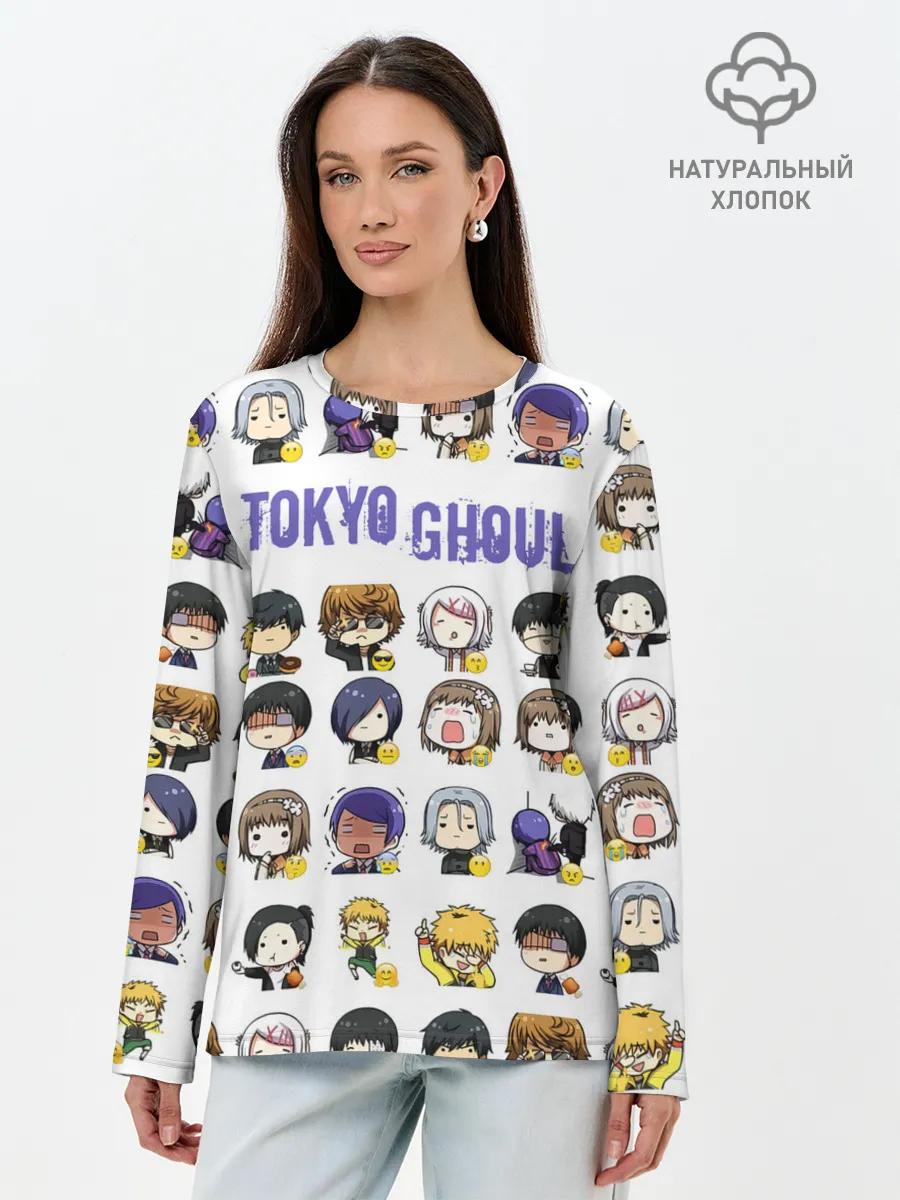 Лонгслив женский. Хлопок / Токийский гуль пресонажи