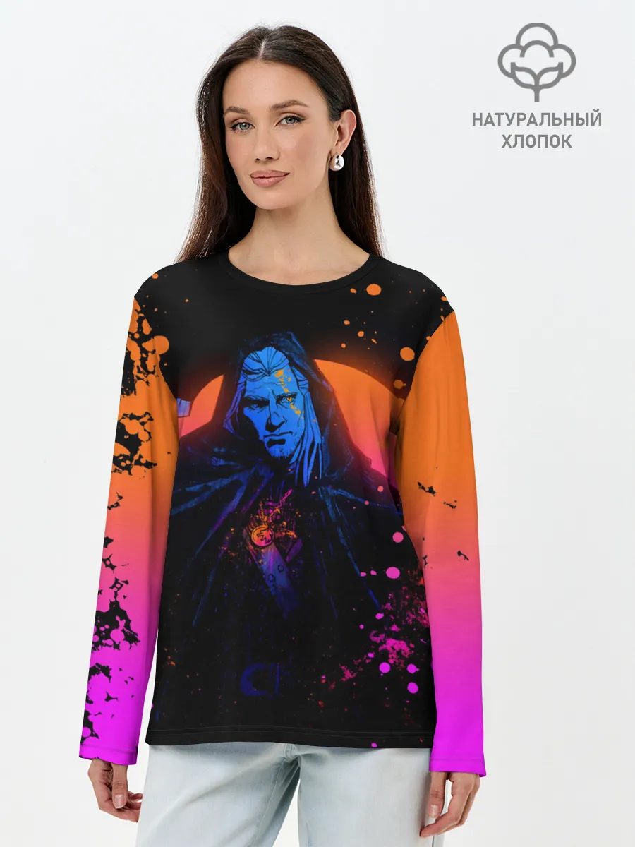 Лонгслив женский. Хлопок / Ведьмак в таверне