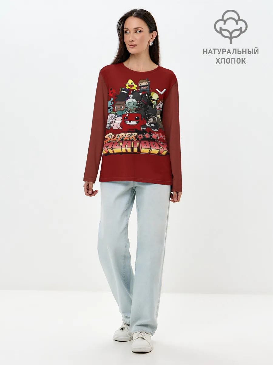 Лонгслив женский. Хлопок / Super meat boy