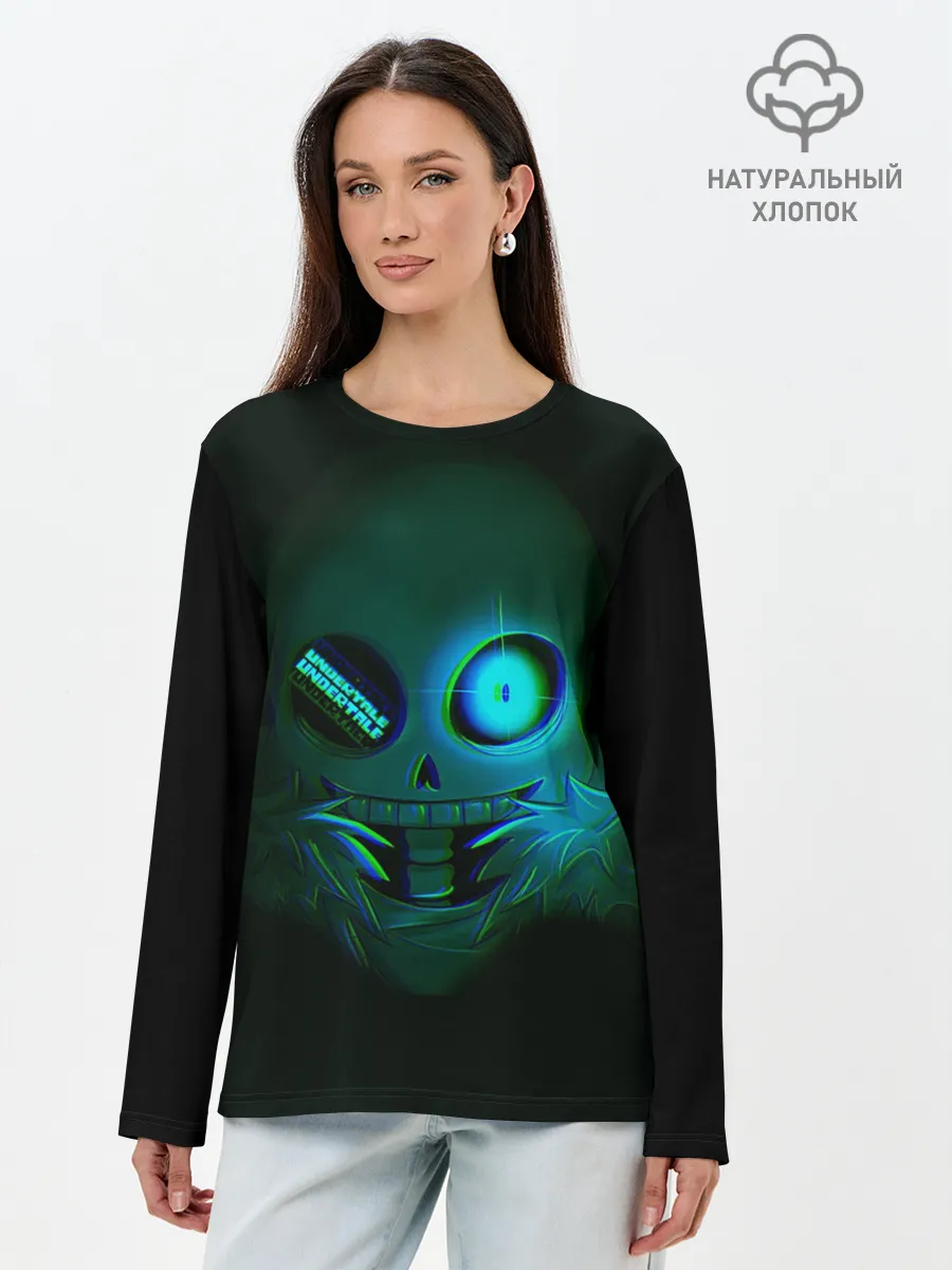 Лонгслив женский. Хлопок / Undertale Sans | Glitch