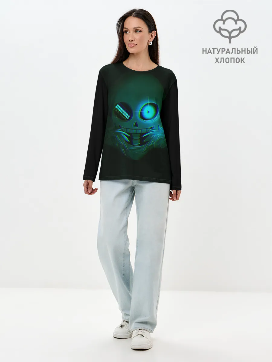 Лонгслив женский. Хлопок / Undertale Sans | Glitch