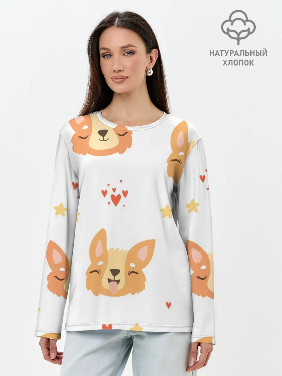 Лонгслив женский. Хлопок / Милый Корги