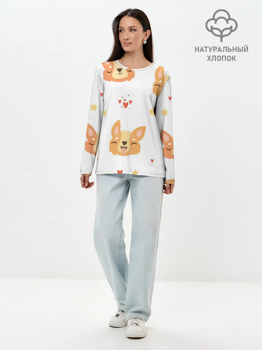Лонгслив женский. Хлопок / Милый Корги