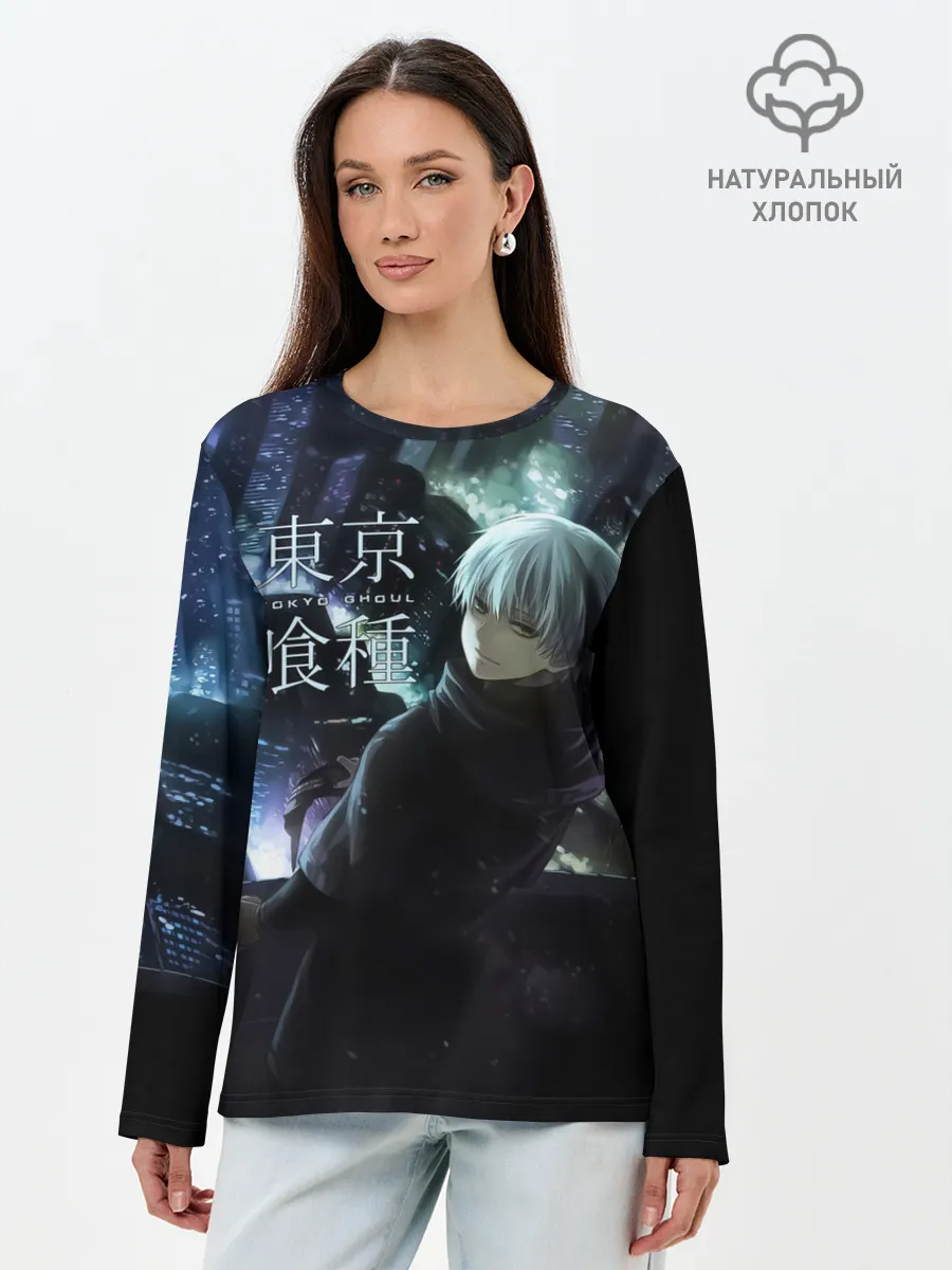 Лонгслив женский. Хлопок / Токийский гуль ночной город