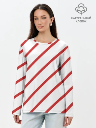 Лонгслив женский. Хлопок / Полосы красные на белом