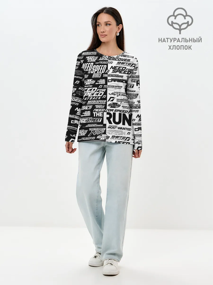 Лонгслив женский. Хлопок / NFS ALL LOGOS