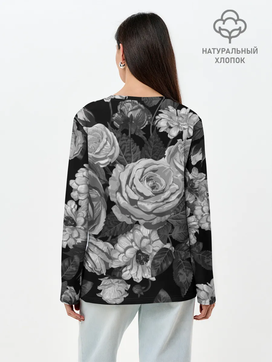 Лонгслив женский. Хлопок / Розы