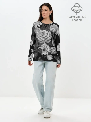 Лонгслив женский. Хлопок / Розы