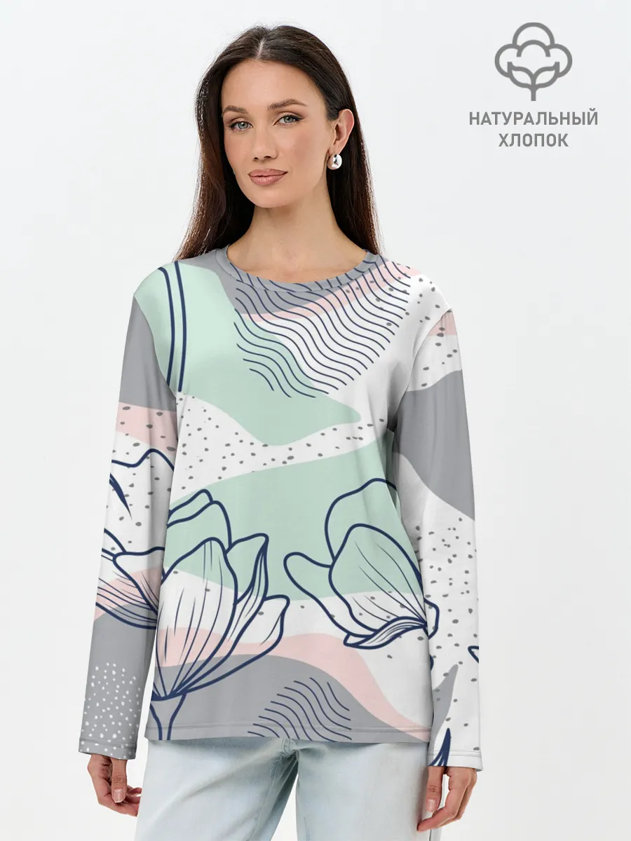 Лонгслив женский. Хлопок / Цветы