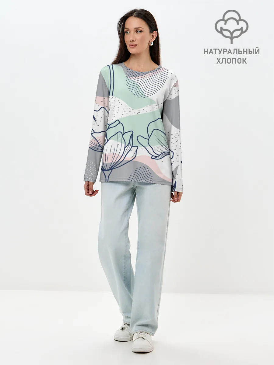 Лонгслив женский. Хлопок / Цветы