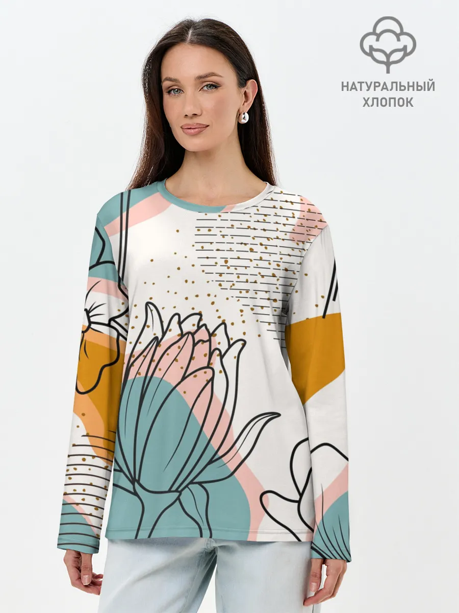 Лонгслив женский. Хлопок / Цветы