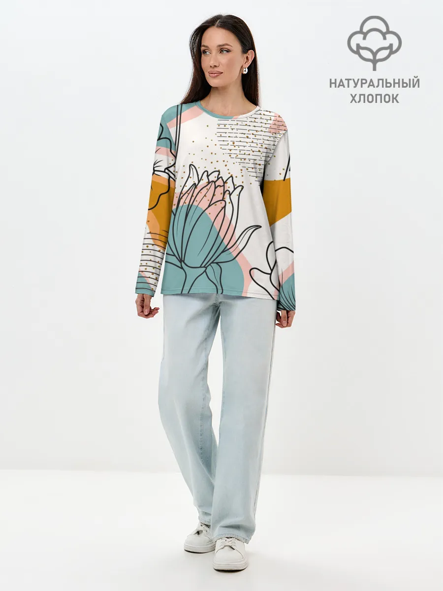 Лонгслив женский. Хлопок / Цветы