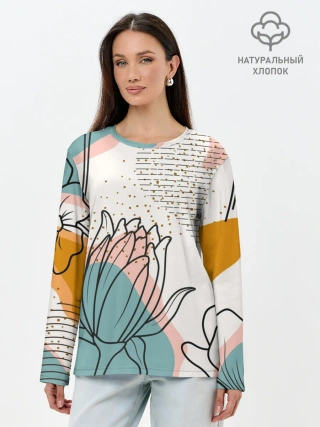 Лонгслив женский. Хлопок / Цветы