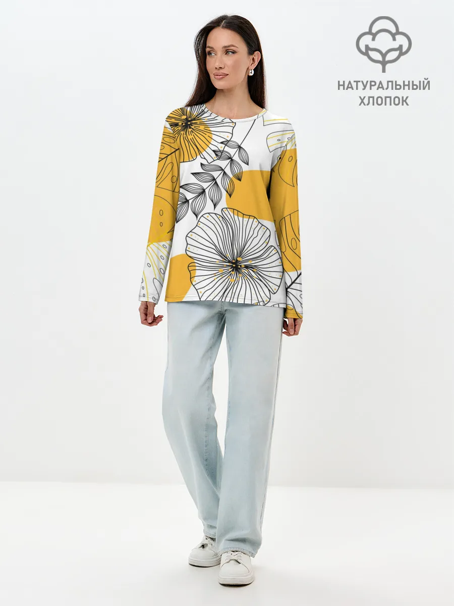 Лонгслив женский. Хлопок / Цветы