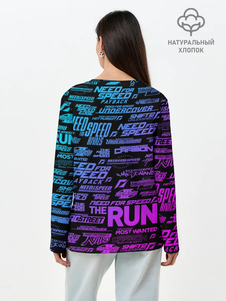 Лонгслив женский. Хлопок / NFS ALL LOGOS NEON