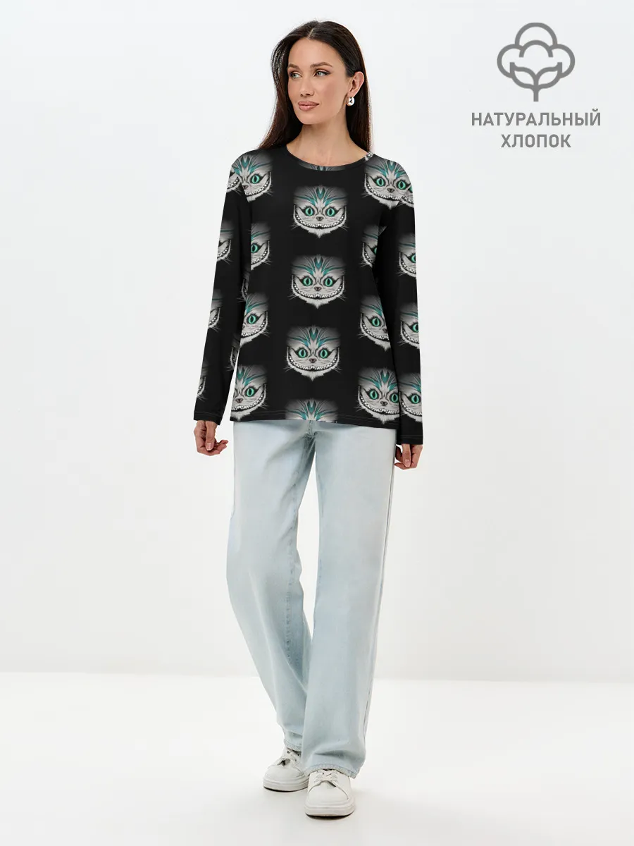 Лонгслив женский. Хлопок / Чеширские котики