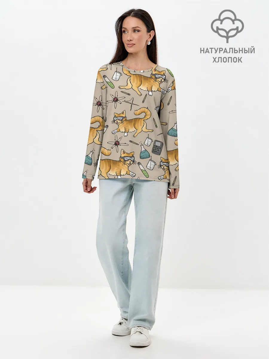 Лонгслив женский. Хлопок / Котики и колбы