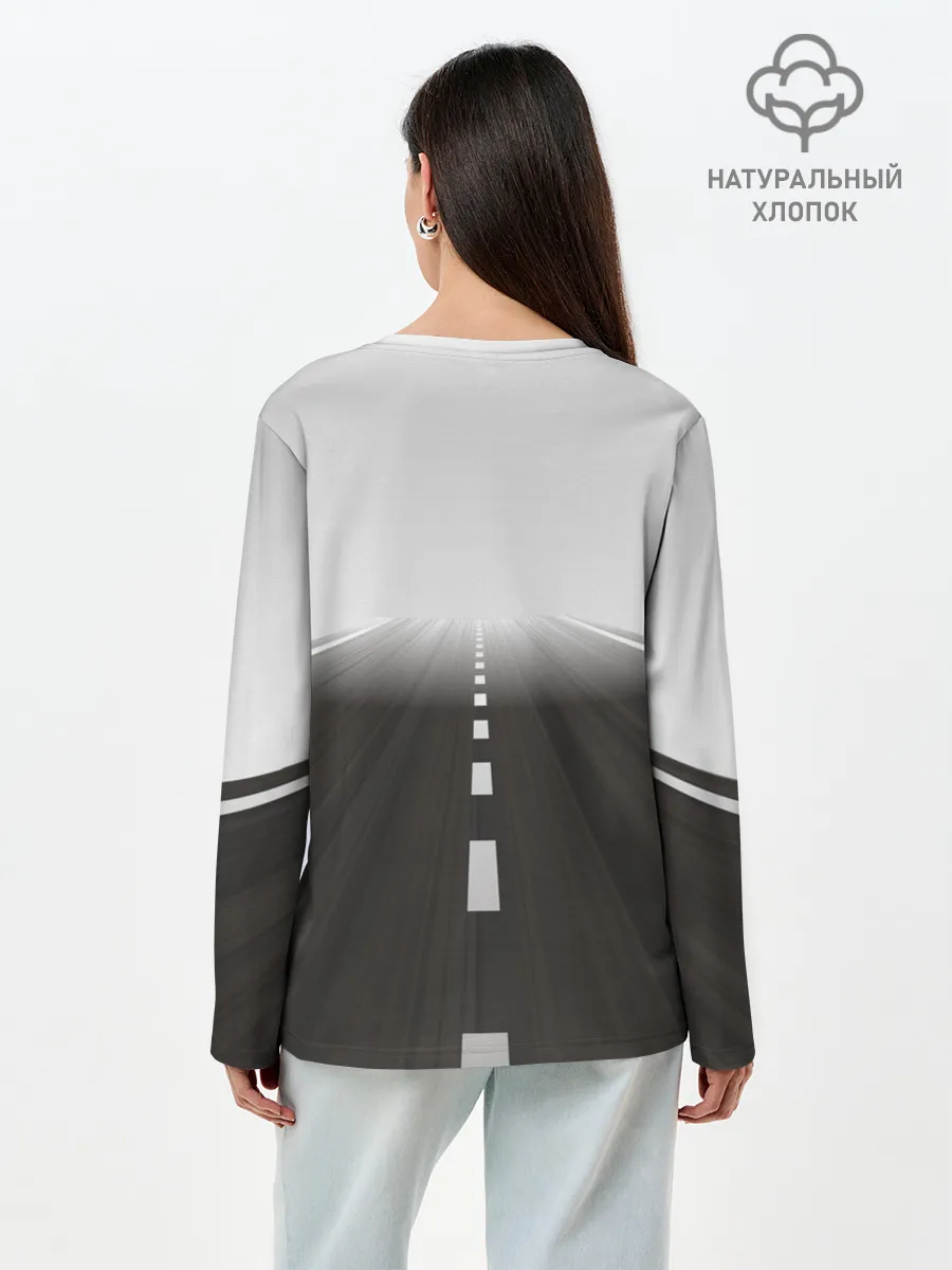 Лонгслив женский. Хлопок / Дорога, уходящая в даль