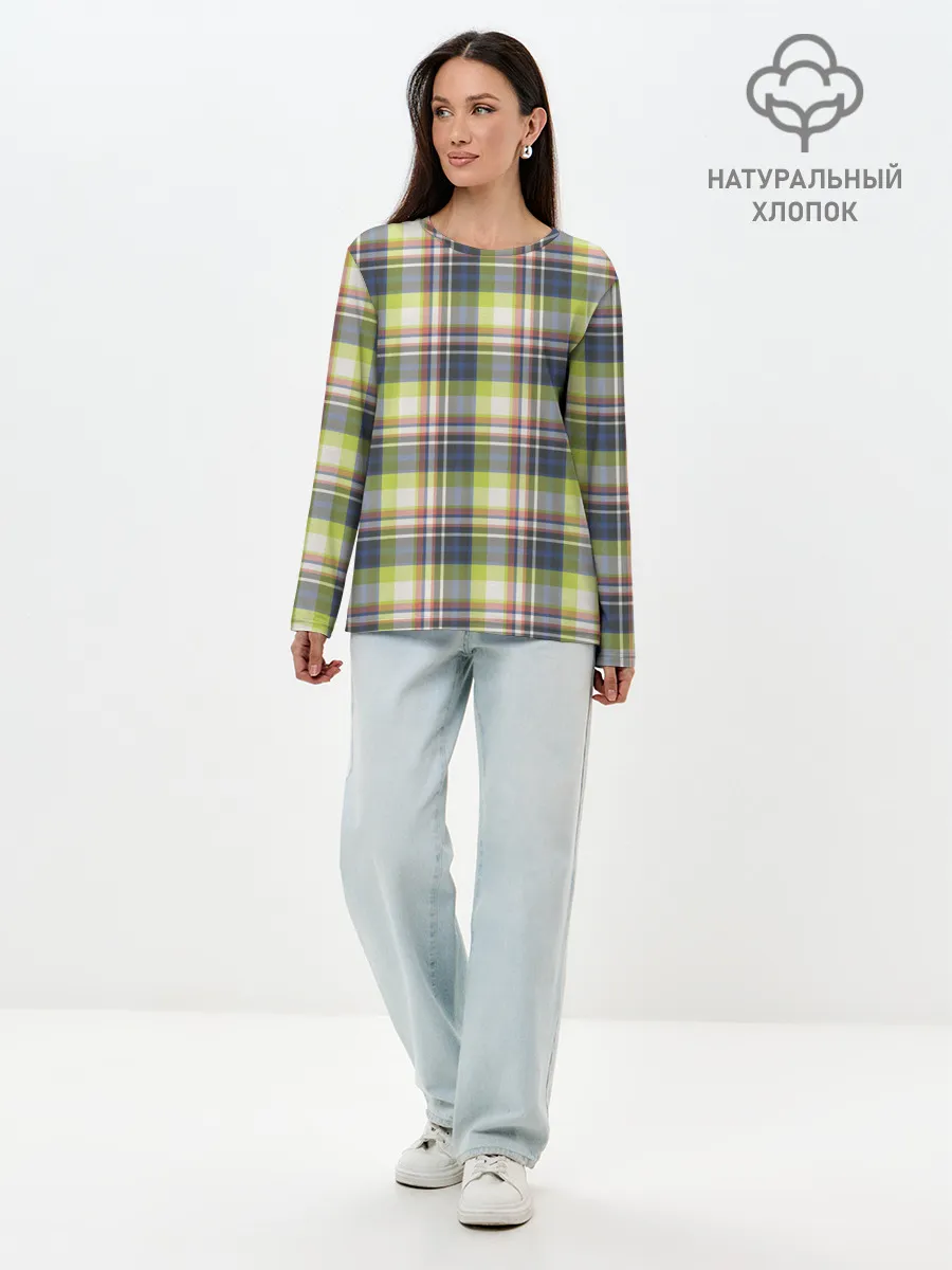 Лонгслив женский. Хлопок / Текстура в клетку