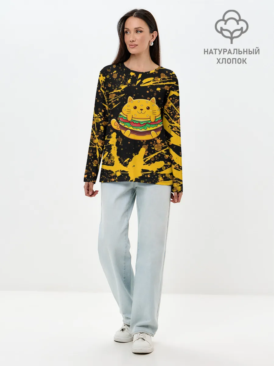 Лонгслив женский. Хлопок / Котобургер