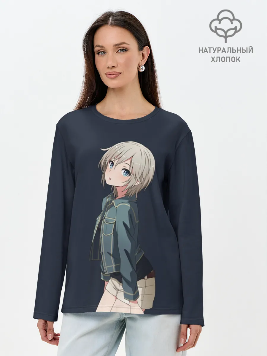 Лонгслив женский. Хлопок / Аниме Тян в джинсовке