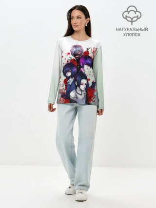 Лонгслив женский. Хлопок / Канеки с девчонками - Токийский гуль