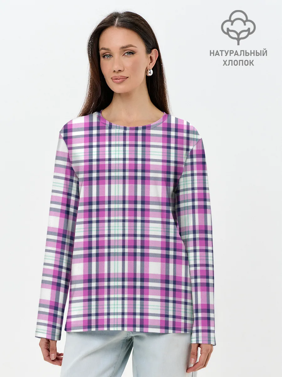 Лонгслив женский. Хлопок / Текстура в клетку