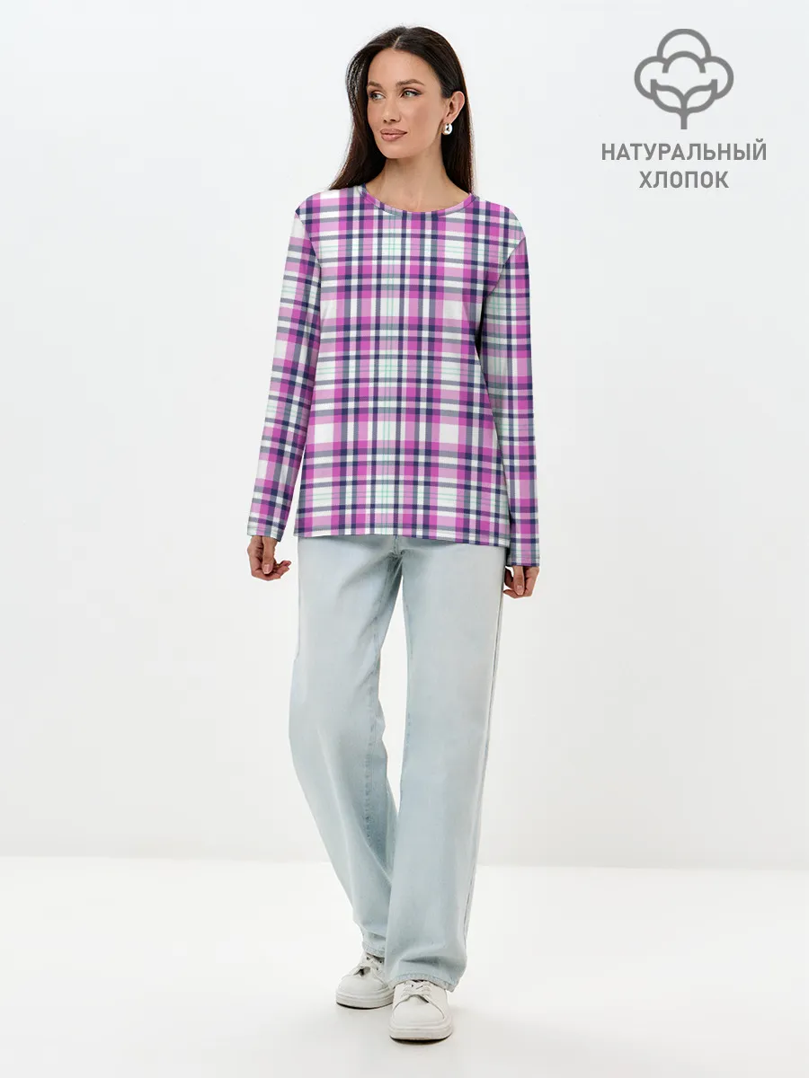 Лонгслив женский. Хлопок / Текстура в клетку