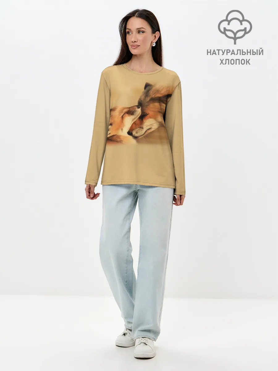 Лонгслив женский. Хлопок / Лисички
