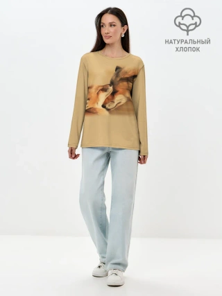 Лонгслив женский. Хлопок / Лисички