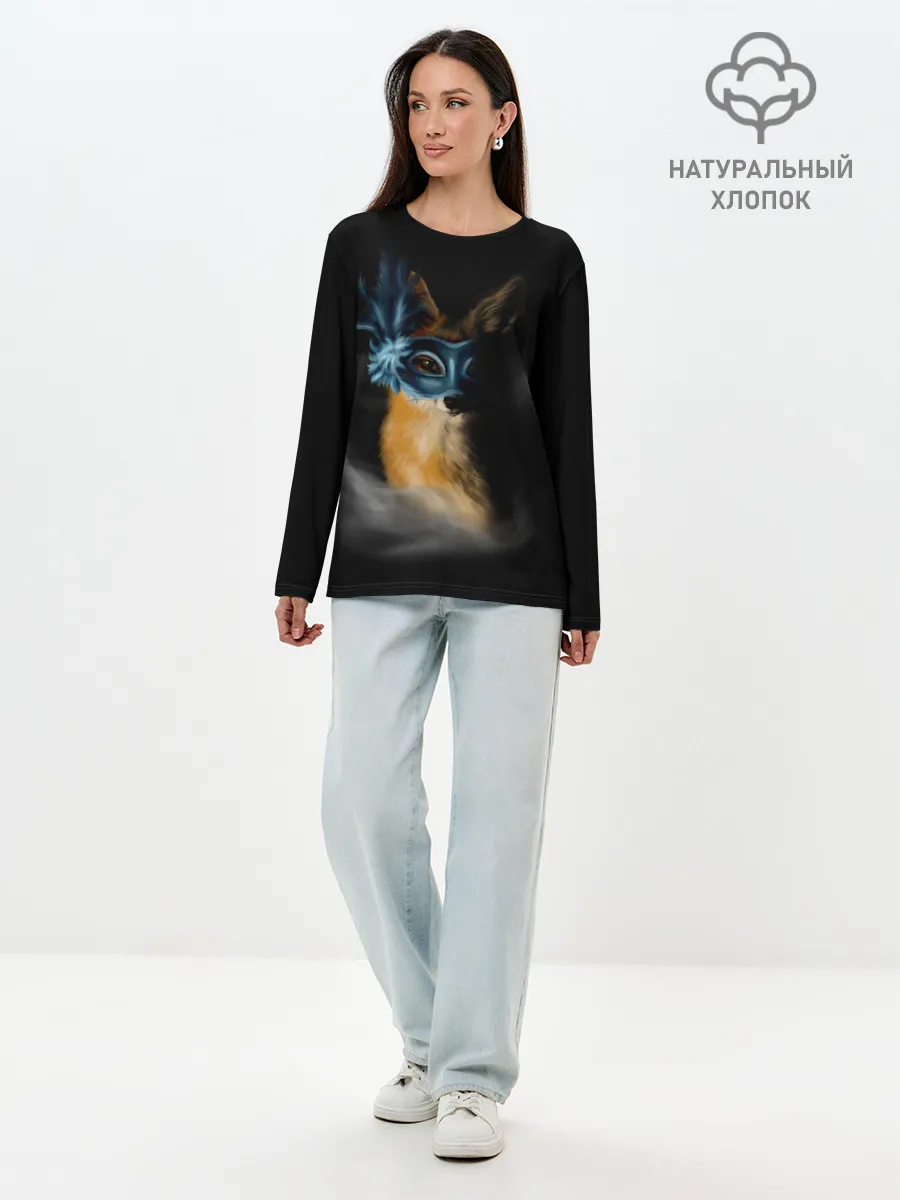 Лонгслив женский. Хлопок / Лиса в маске