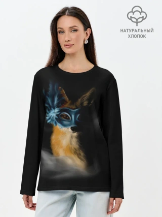 Лонгслив женский. Хлопок / Лиса в маске